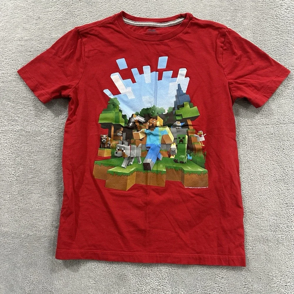 Old Navy Tee TShirt Boys L (10-12) Red Short Sleeve Minecraft Graphic Print
